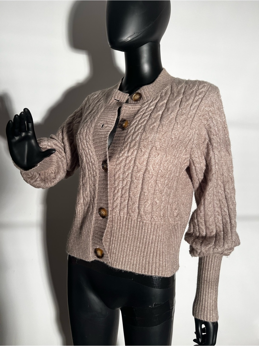 NWOT Taupe Cable-Knit Button Front Women’s Sweater